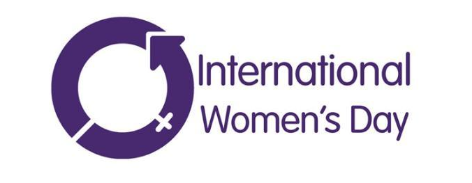 Logo for International Womens Day showing an arrow going around in a circle